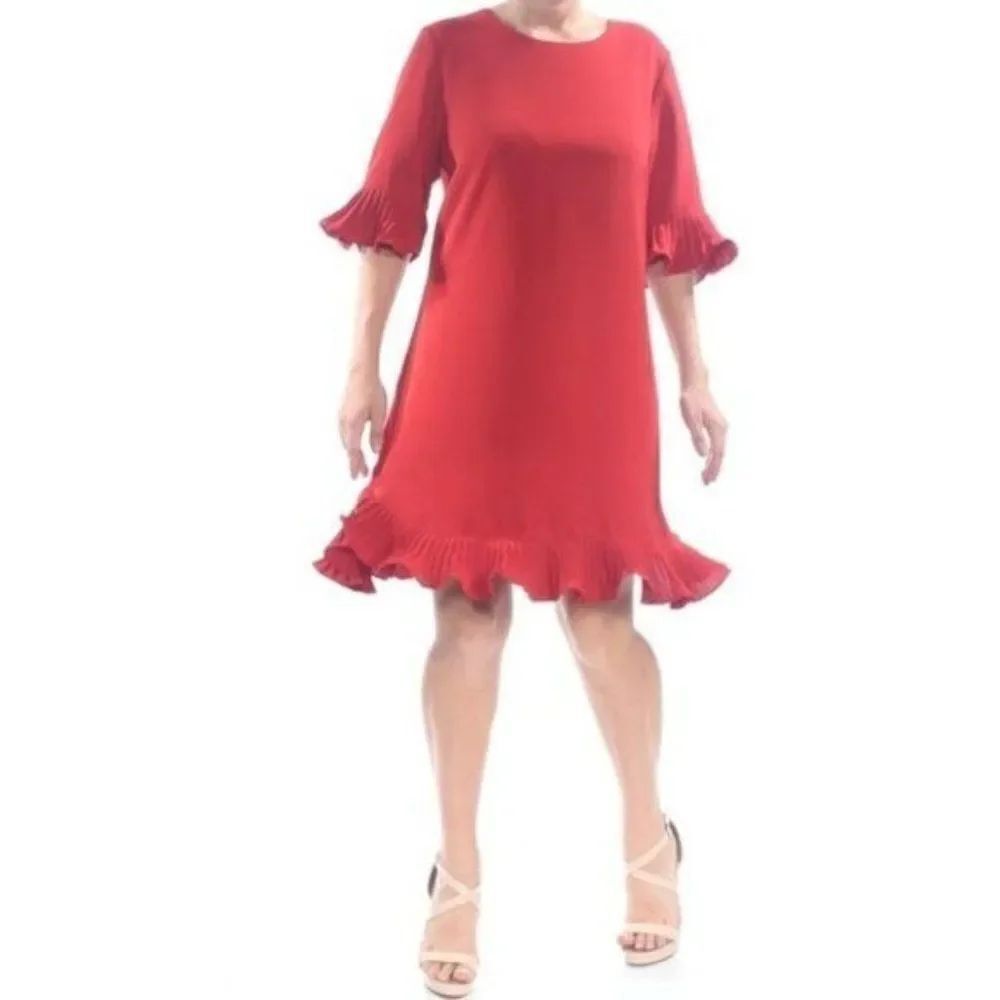 Alfani Bright Red 3/4 Ruffle Sleeve Shift Dress Size M